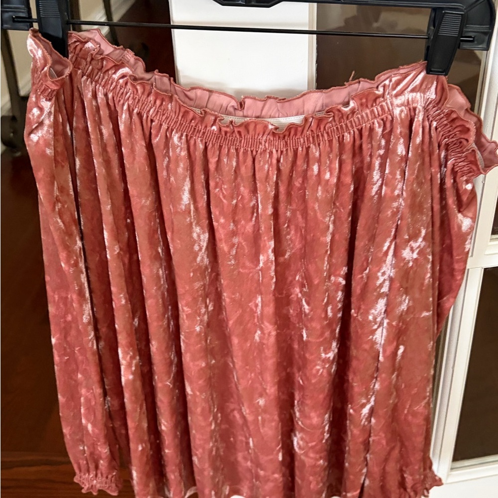 Elegant Pink Velvet Off The Shoulder Top
